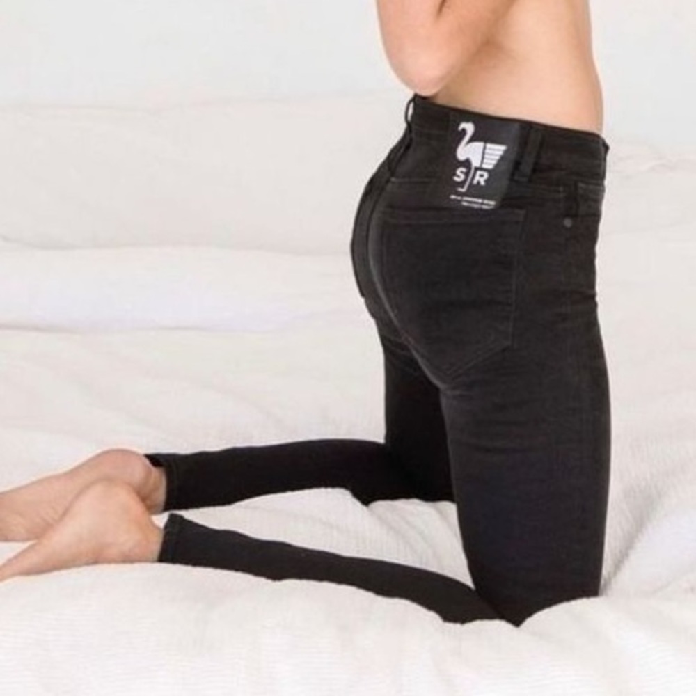 FREE PEOPLE x SANDRINE ROSE SOLID BLACK HIGH RISE SKINNY JEAN NWT SZ 25